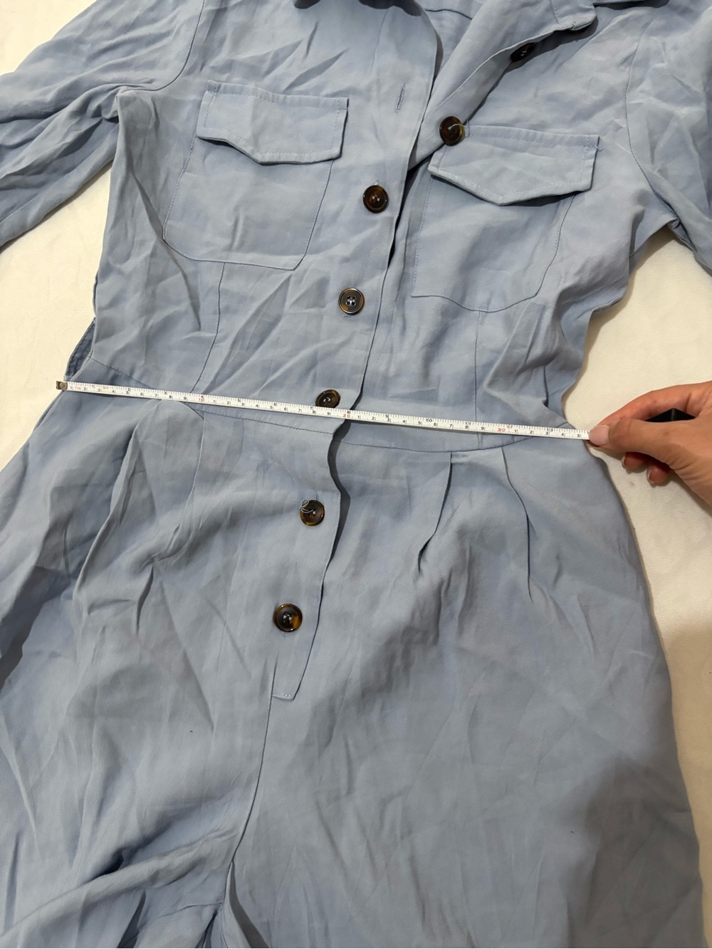 Women’s Light Blue Button-Front Linen Romper - Picture 3 of 4